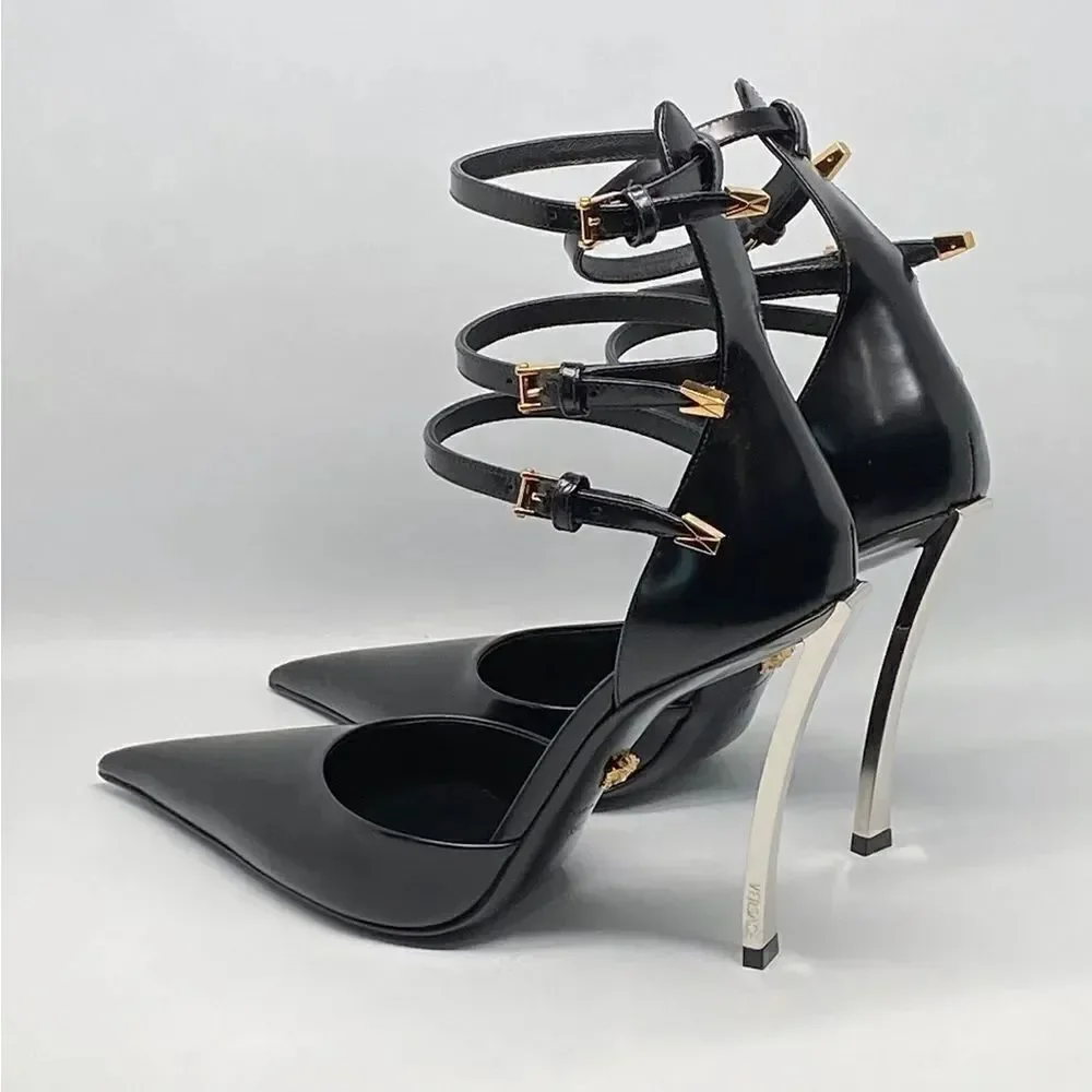 Versace Pin Point Leather Ankle Strap Pumps